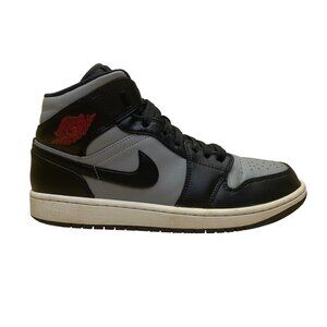 Air Jordan Men’s Black & Gray Leather Red Logo Accents Mid Retro Sneakers Sz 9